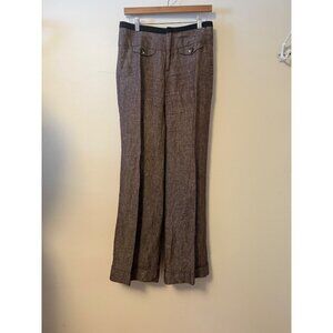 Elevenses Anthropologie Aerial Brown Tan Wide Leg 100% Linen Trousers Pants Sz 4